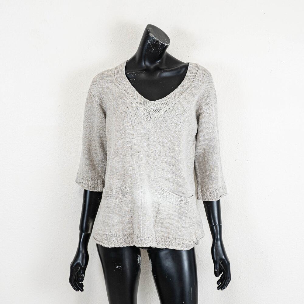 Marion Foale Women's Cotton knit V-neck Sweater Gray